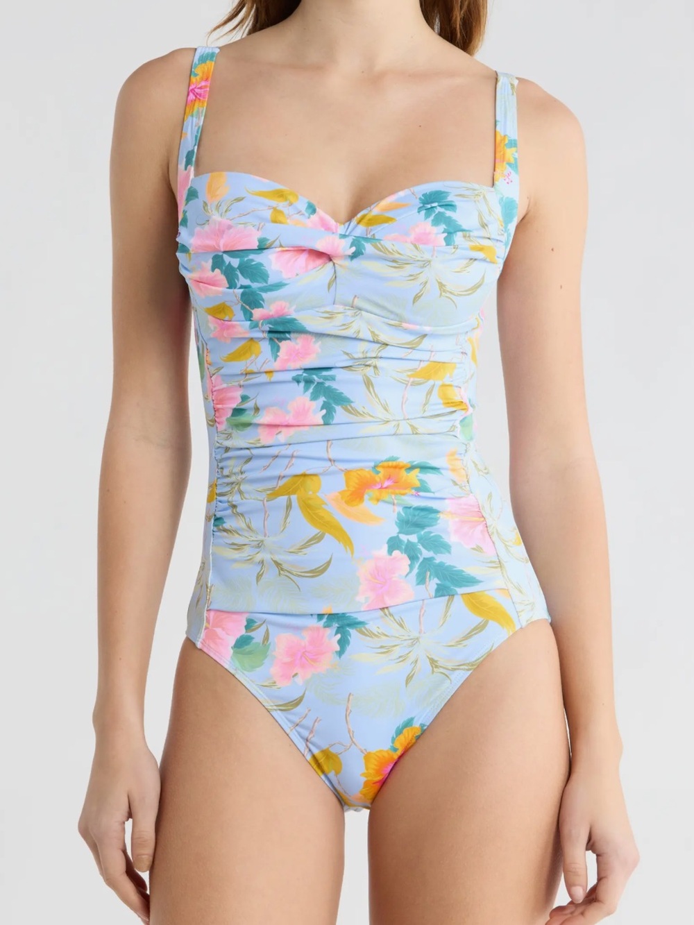 Betsey Johnson Sweetheart Ruched Swimsuit Tropical Hawaiian Hibiscus Floral 2X